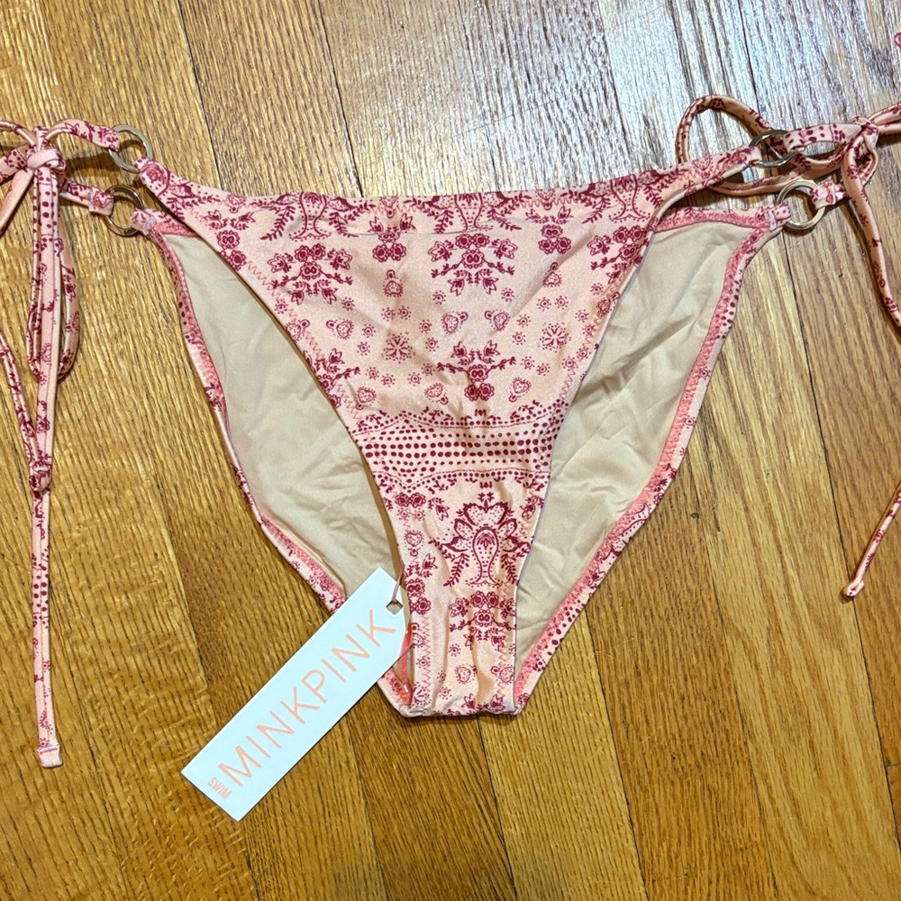 MINKPINK Blush and Red Patterned Bikini Bottom